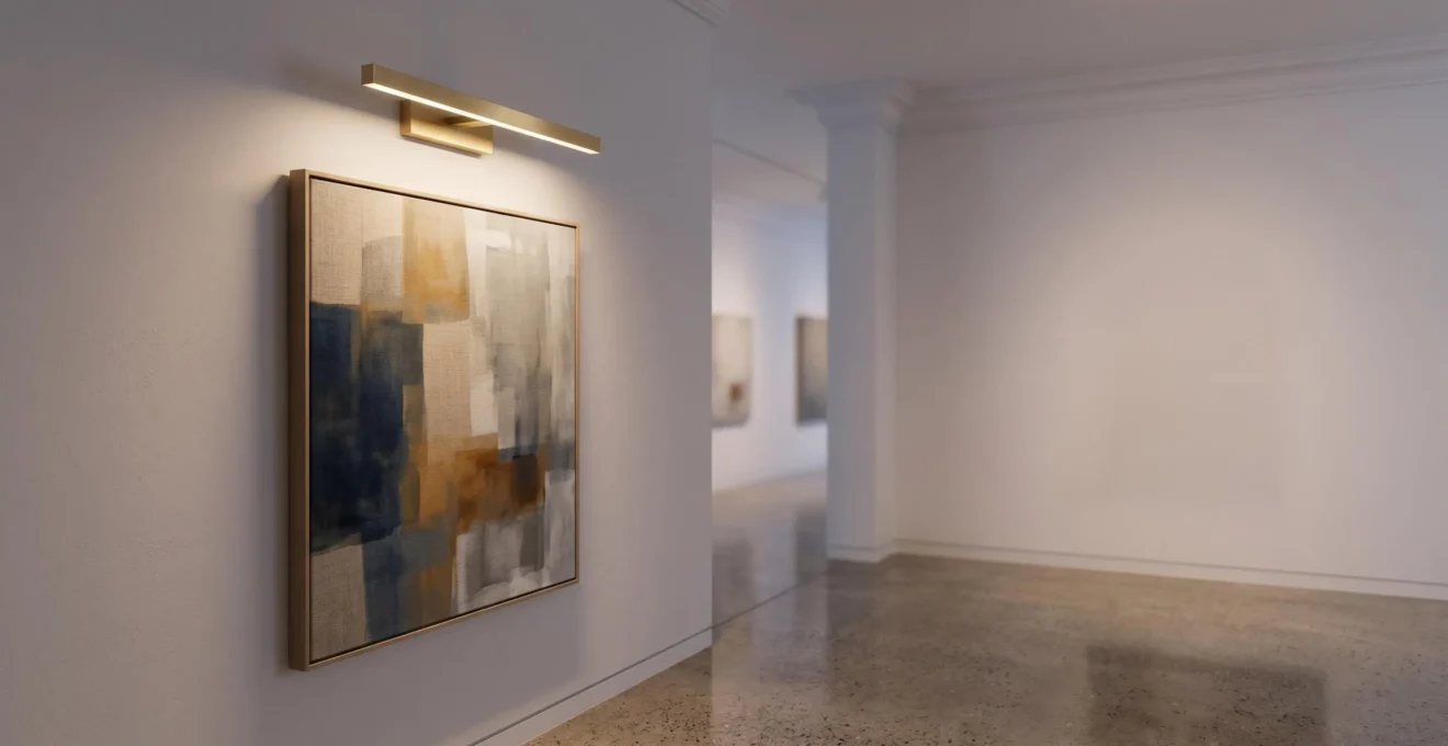 Applique murale LED orientée vers une œuvre d'art dans une galerie intimiste