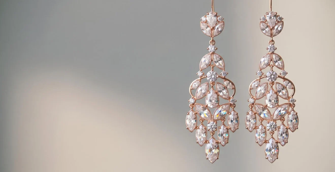 Boucles d'oreilles pendantes en strass cristal capturant la lumière avec un effet lumineux naturel