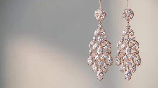 Boucles d'oreilles pendantes en strass cristal capturant la lumière avec un effet lumineux naturel