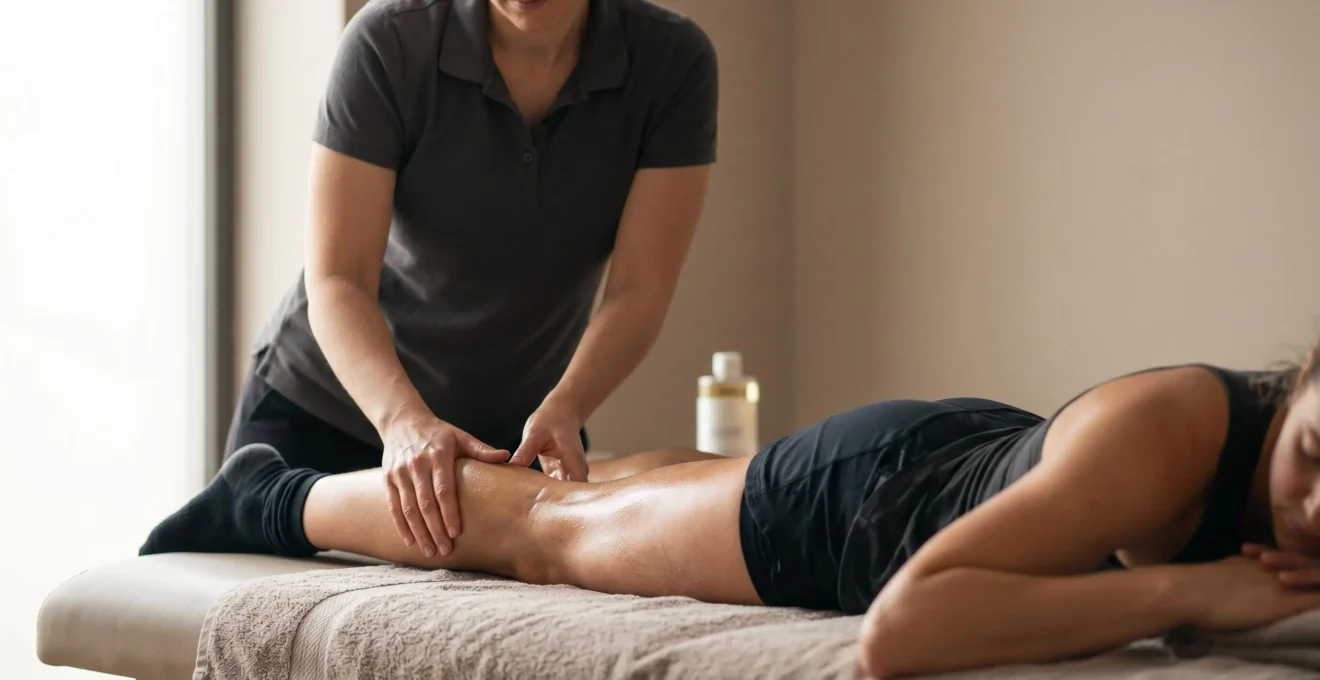 Huile essentielle de menthe poivrée appliquée lors d'un massage musculaire post-effort