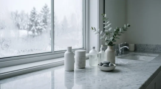 Routine de soin du visage pour peau mixte en hiver avec produits naturels et gestes de soin