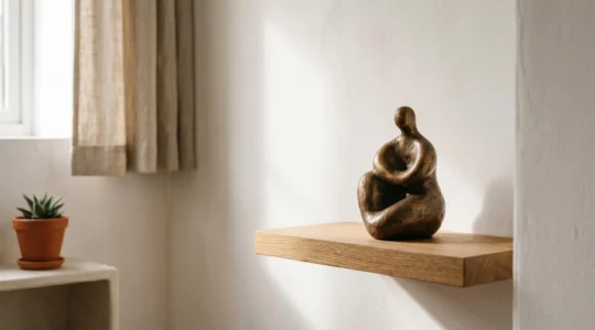 Statuette décorative élégante placée dans un intérieur minimaliste et lumineux